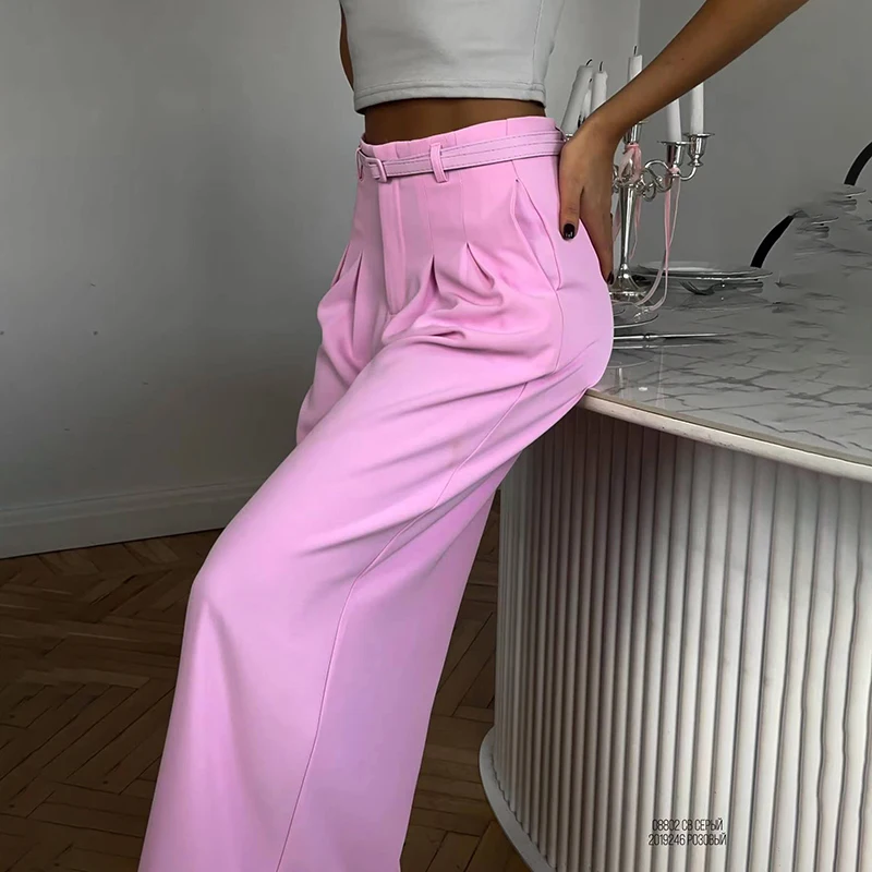 2024 Summer Slim Wide Leg Suit Pants High Waist Pants French Pink Casual Floor Towers Women\'s Versatile Draping Feel Trousers