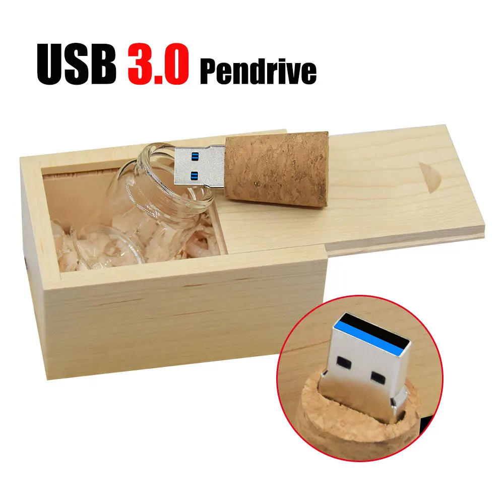 USB 3.0 U Disk Стеклянная бутылка для дрейфа с пробковым флэш-накопителем Pendrive 4 ГБ 8 ГБ 16 ГБ 32 ГБ 64 ГБ 128 ГБ Свадебный подарок (бесплатный логотип)