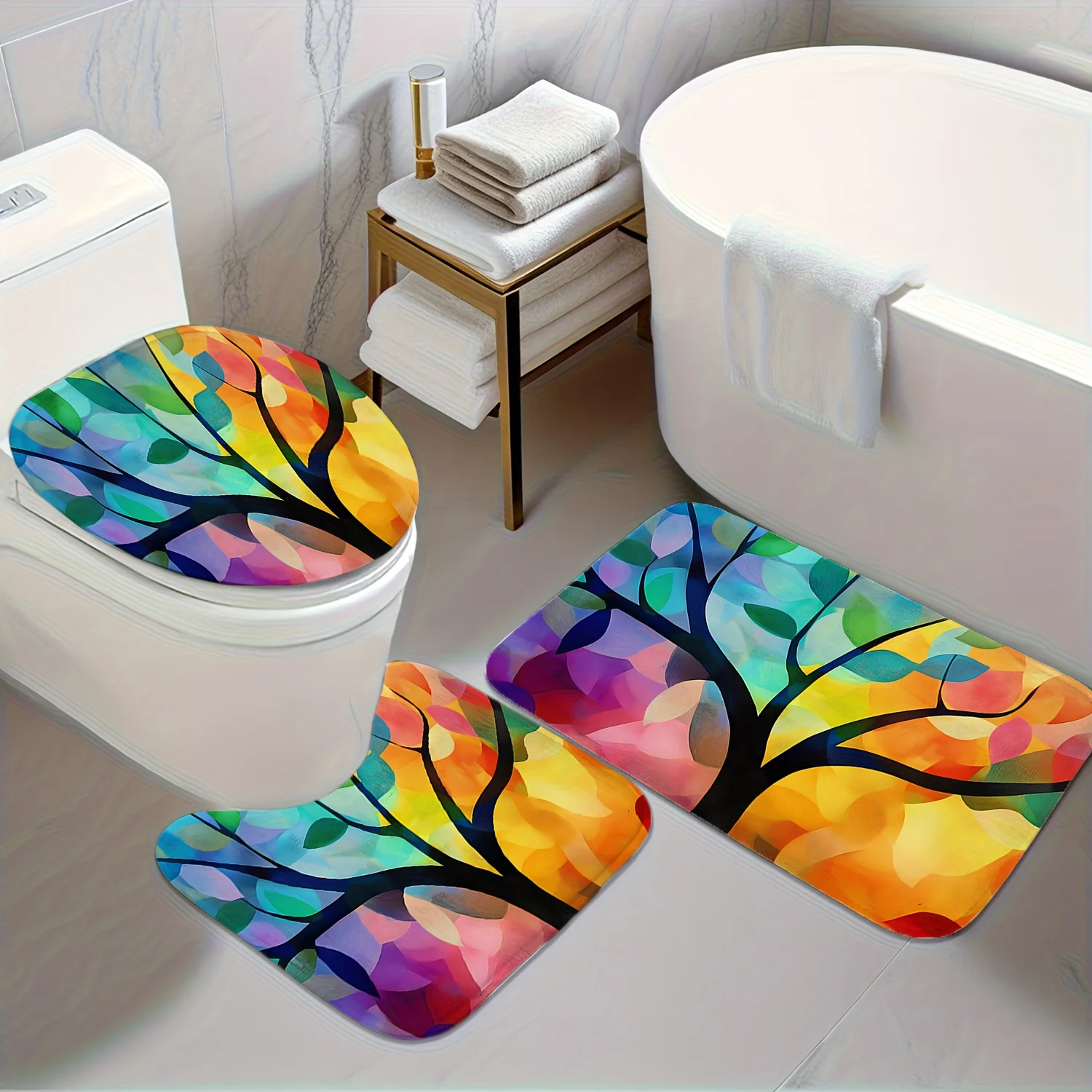 

Красочный набор для ванной комнаты: коврик для унитаза и U-образный коврик, мягкие нескользящие аксессуары для декора ванной