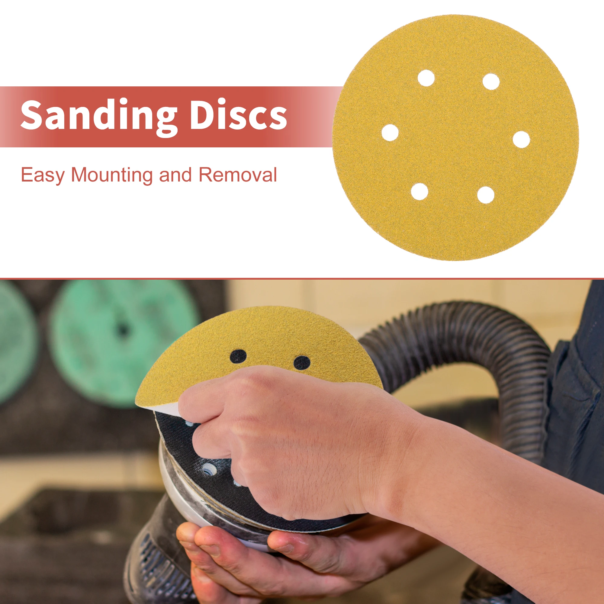 UXCELL 50 pcs Sanding Discs 6 Inch 6 Hole Sanding Pad Round Hook 60 Grits Loop Sandpaper Polishing Disc Car Abrasive Tool