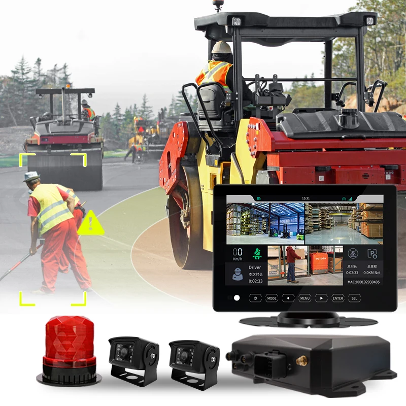 Bulldozer Blind Spot Monitoring System AI Pedestrian Detection Reverse Camera Collision Avoidance