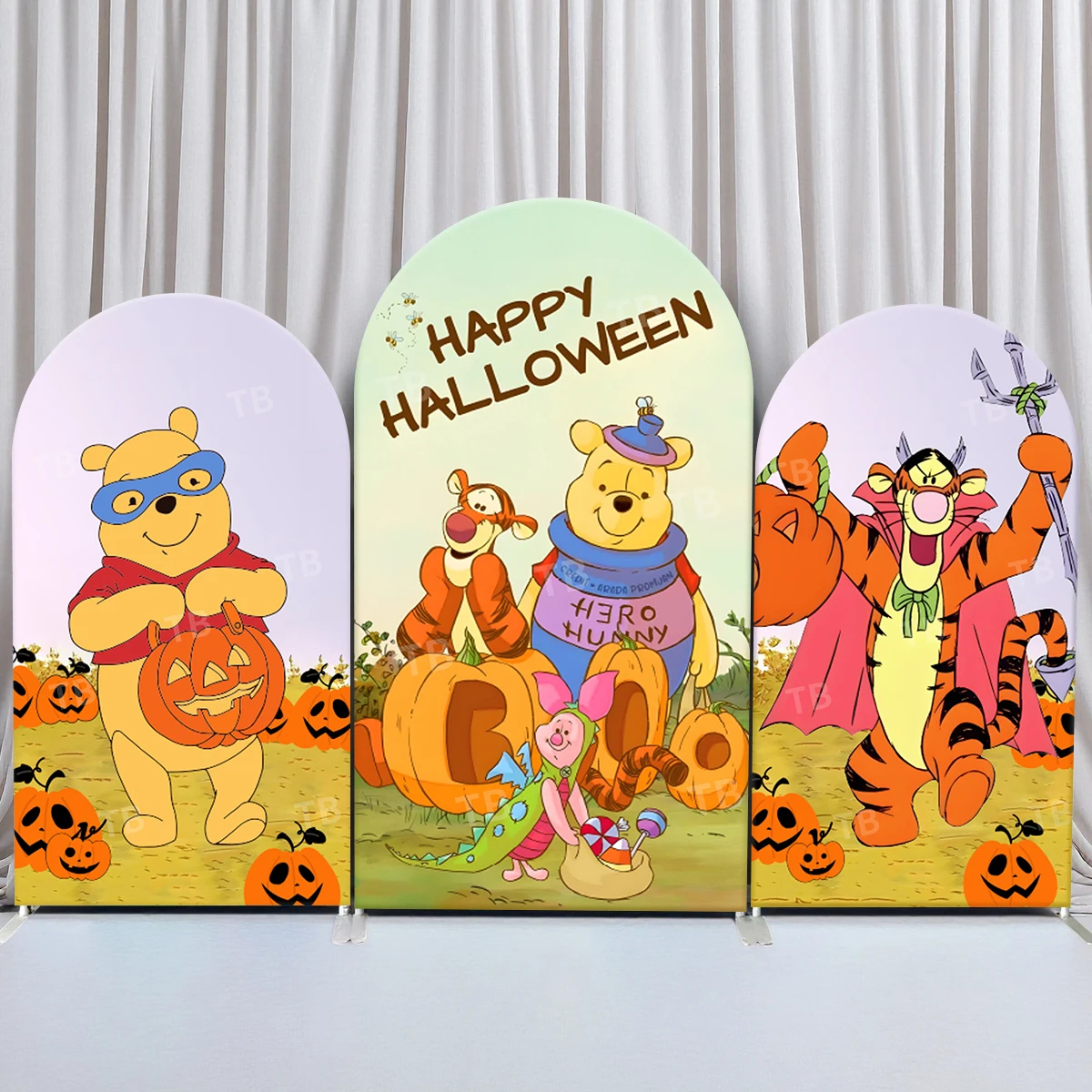 

TB Winnie Tigger Halloween Arch Backdrop Cover Pumpkin Lantern Party Store Decortion Photography Background Elastic Fabric