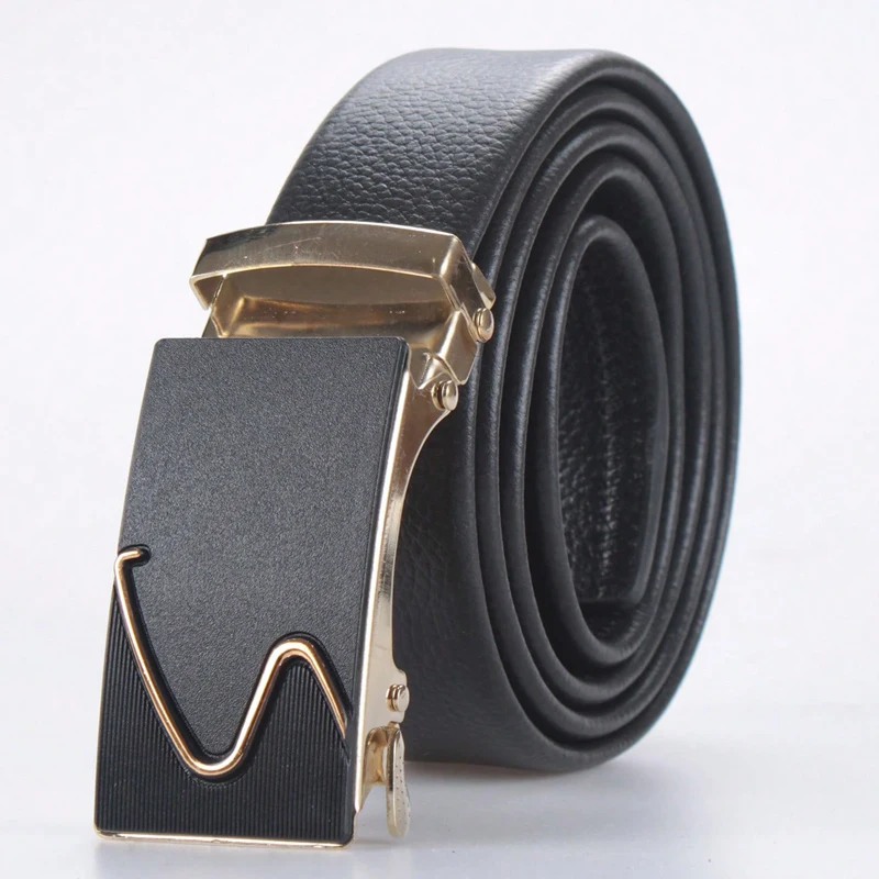 メンズPUレザーベルト,カジュアル,フォーマル,自動バックル付き
