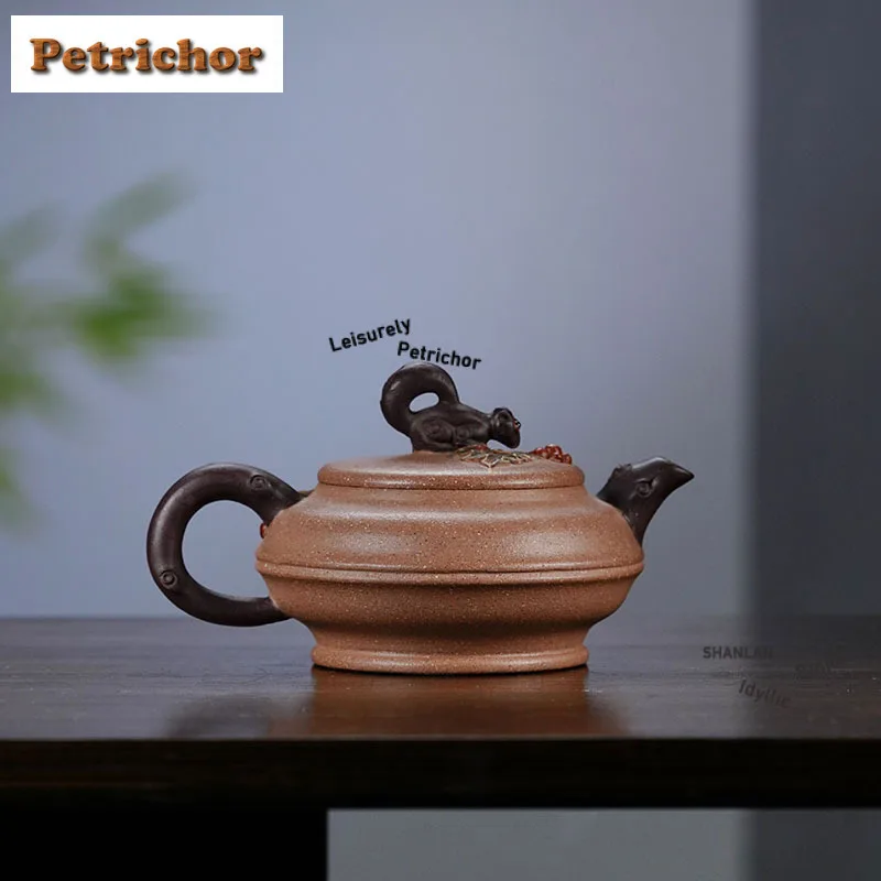 140ml Handmade Yixing Purple Clay Teapots Handmade Squirrel Grape Pot Raw Ore Section Mud Kettle With Strainer Zisha Tea Set