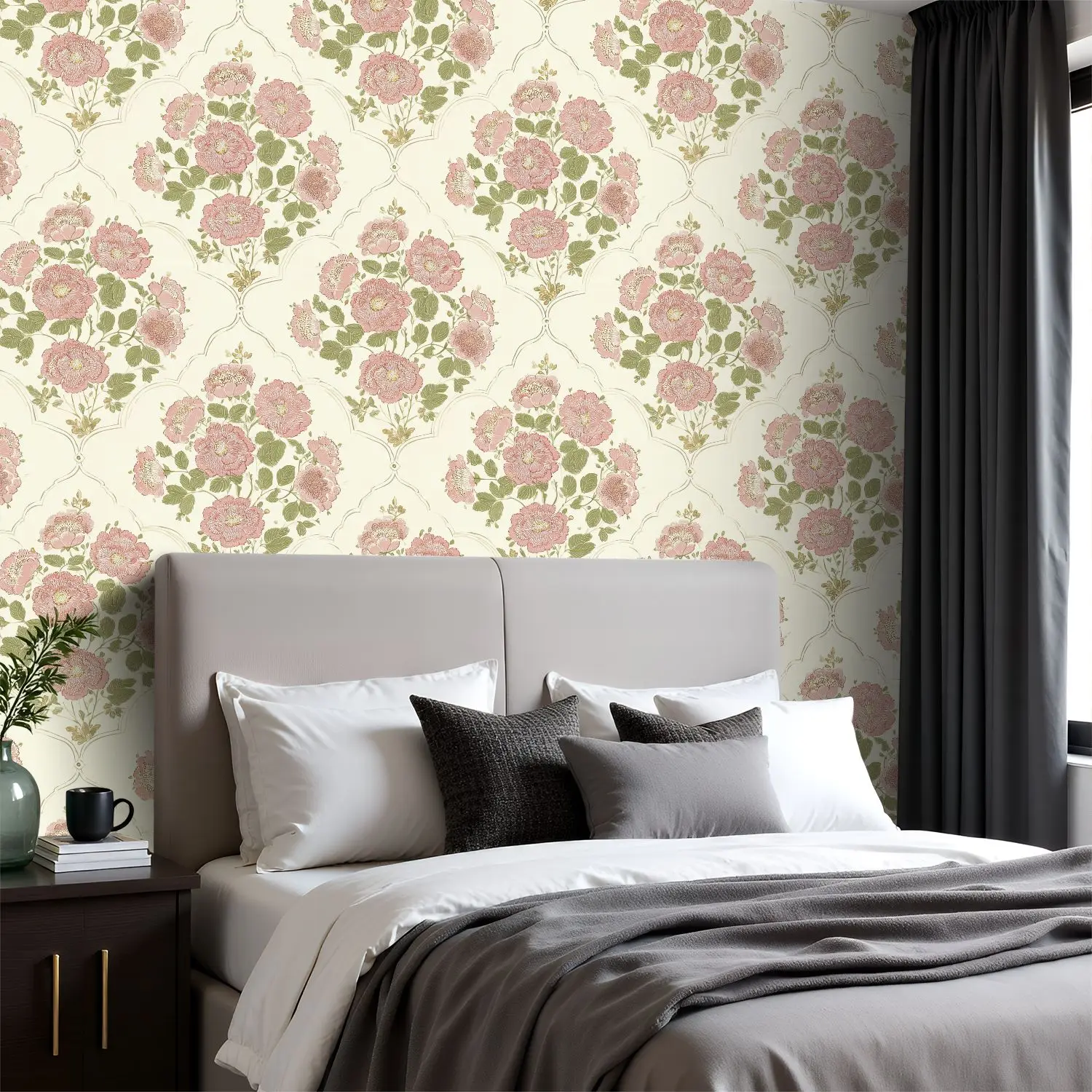 

Розовые обои с цветочным принтом 22,83 "X 118" водонепроницаемые обои для гостиной/спальни/ванной комнаты ПВХ стикер на стену