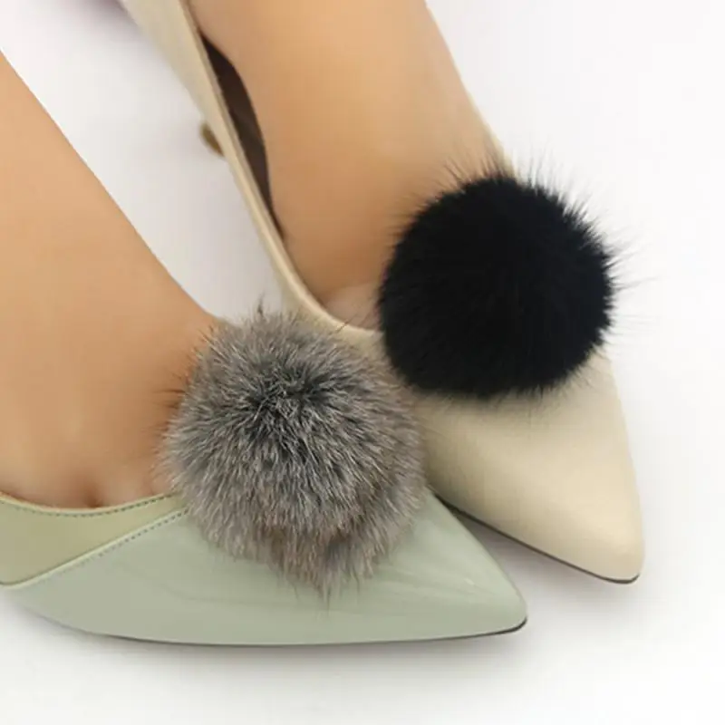 1Pair Women Fluffy Shoe Clips Detachable High Heel Shoe Decorations Shoe Buckle DIY Mink Rex Rabbit Fur Shoe Accessories