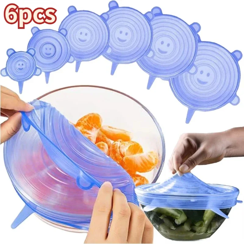 

6PCS Food Silicone Cover Food Storage Preservation Sealable Bowl Stretch Lid Reusable Kitchen Refrigerator Storage Supplies