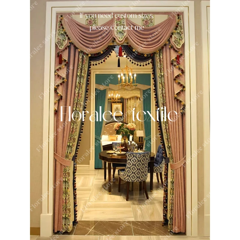 

European Style Large Flower Curtains for Living Room Luxury Villapalace Blackout Curtains High-end Bedroom Pink Customized Decor