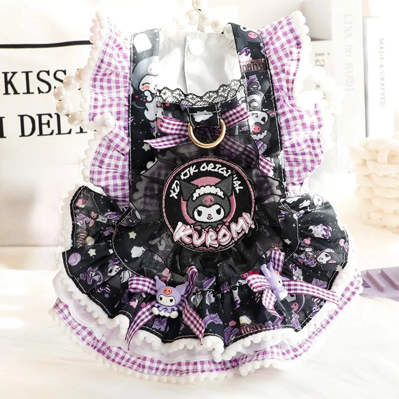 Sanrio Kuromi Pure Cotton Dog Clothes Pet Kawaii Small Dog Teddy Pet Purple Mini Skirt Spring and Summer Clothing Breathable