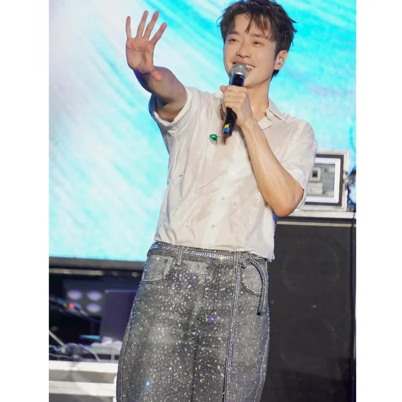 

American High Street AC Sle Loose Straight Leg Jeans orts Men's Trendy Brand Sa Belt Five-Quarter Pants Breathable