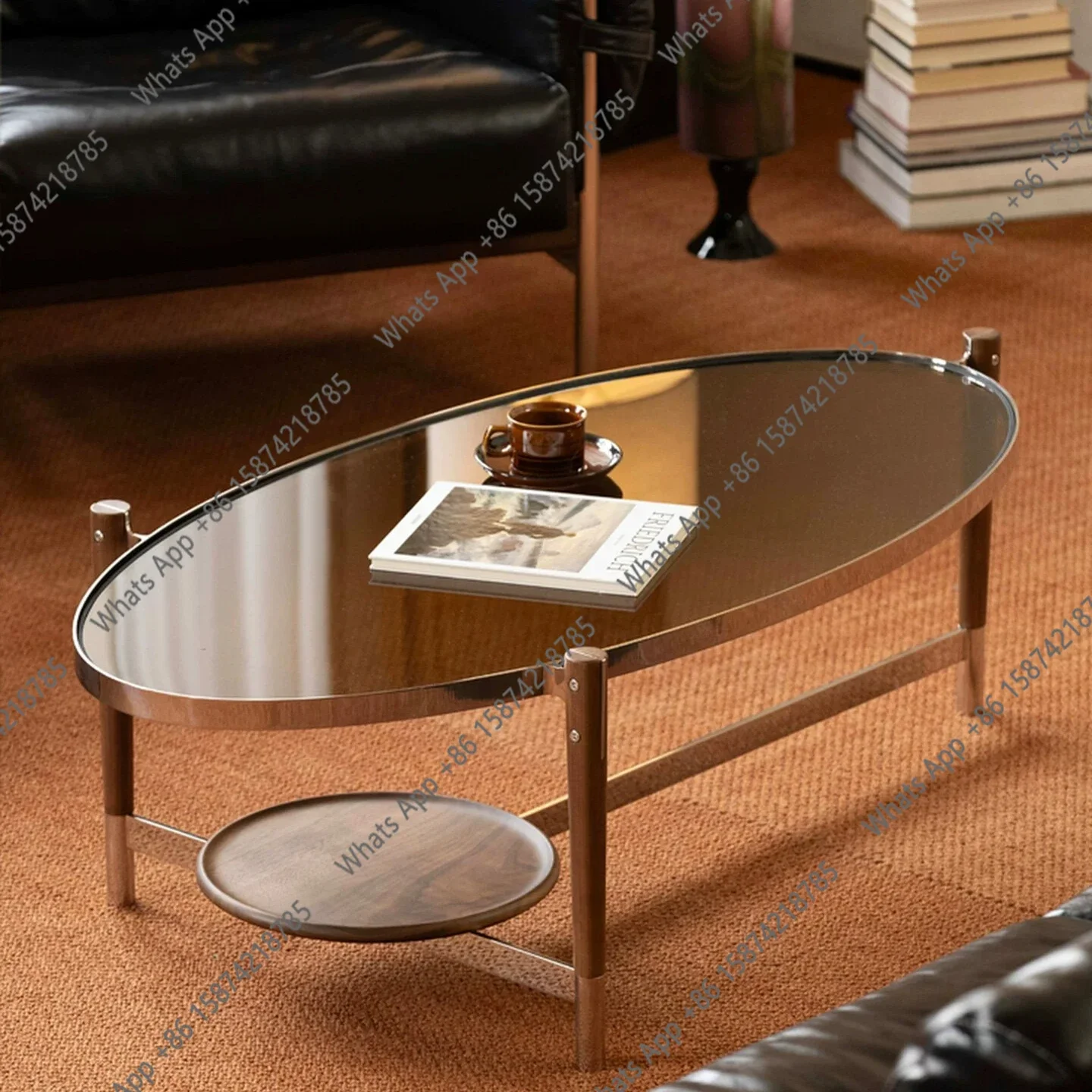 

N65 Bauhaus solid wood glass oval coffee table living room home 2026 new model