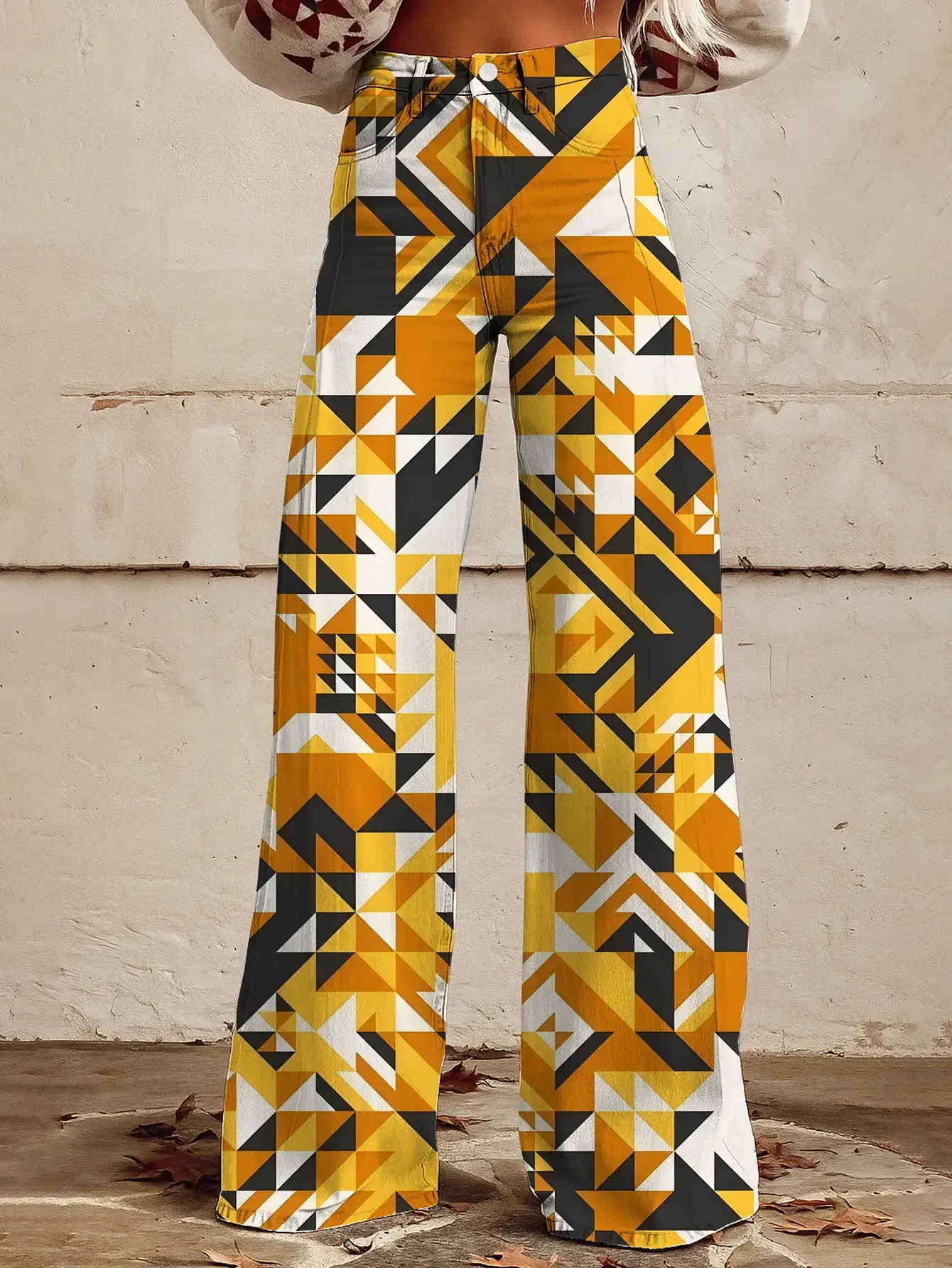 Fashionable and casual tropical rainforest printed loose trumpet imitation jeans