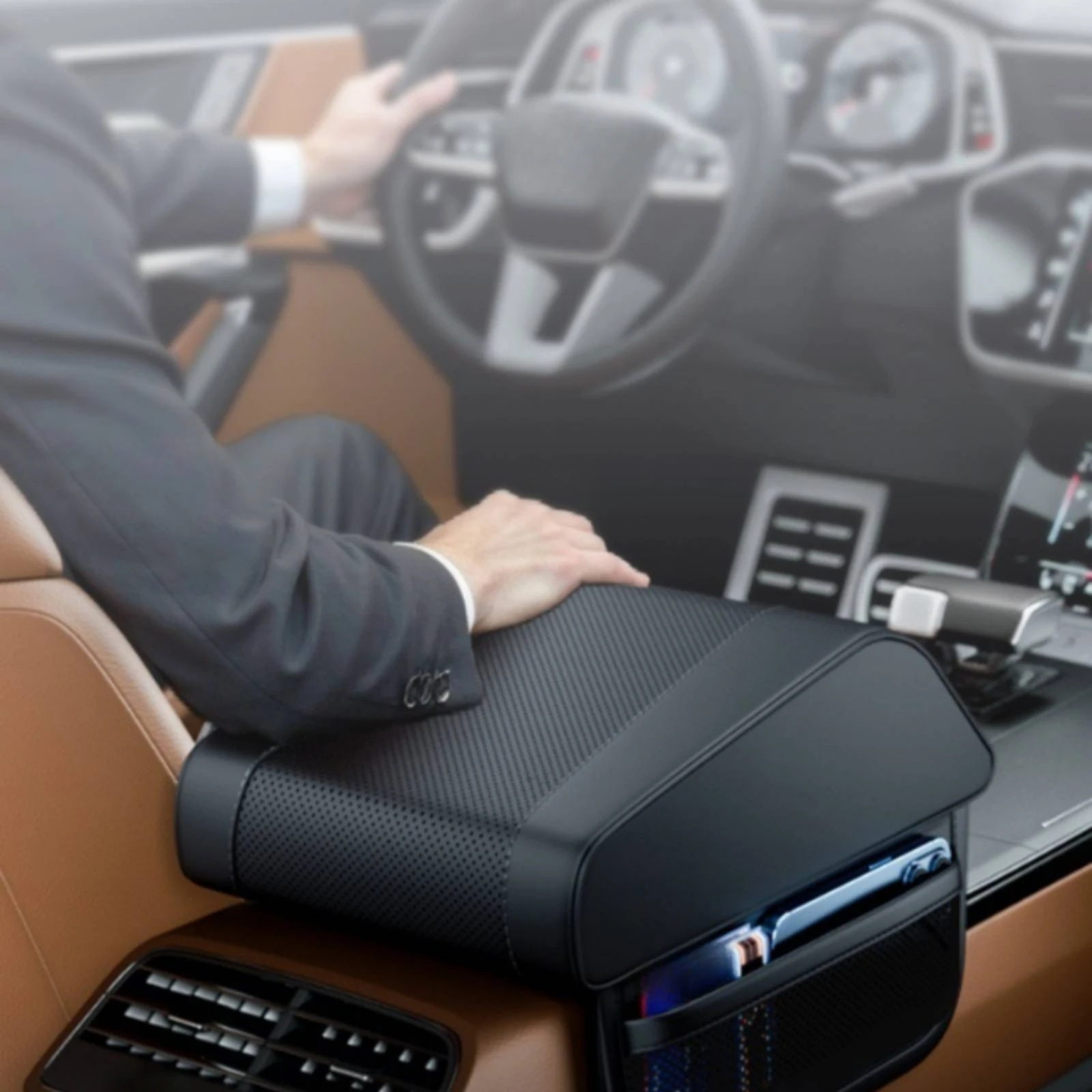 Elbow Rest Cushion Comfortable Car Center Console Armrest Heightener Perforated Car Elbow Rest Pad Non-Slip for Drivers