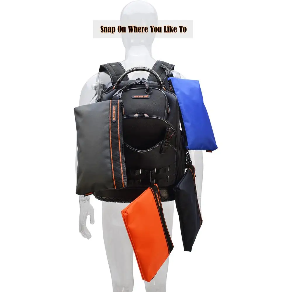 Multi-Task Spacious Small Zippered Tool Pouches 4-Pack Set Orange Black Grey Blue Clip-On Electricians Bag