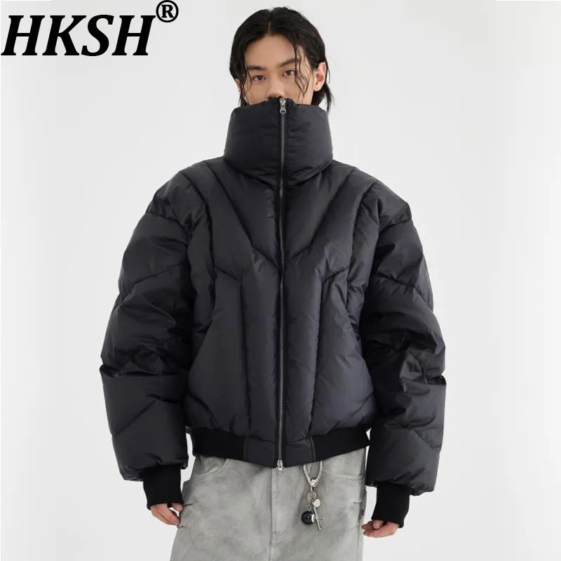 HKSH Autumn Winter New Men's Trendy American Style High Street Short Down Jacket Elegant Casual Stand Collar Padded Coat HK13057