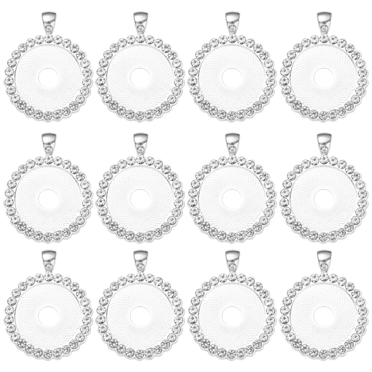 

12Pcs Round Rhinestone Pendant Parts Silver 25mm DIY Jewelry Accessories Durable Alloy Shining Beautiful Many Shapes Long