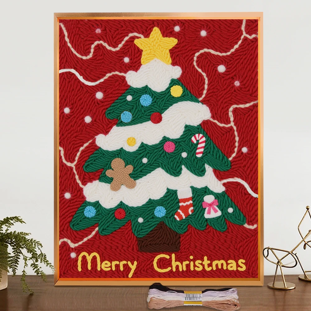 

Punch Needle Kits Adults Beginner DIY Cute Unique Gift Cotton Threads Embroidery Set For Beginners Perfect Gifts Christmas Tree