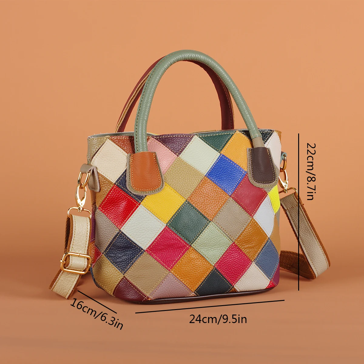 Multi-color plaid random contrast color genuine leather cowhide casual handbag one shoulder crossbody women\'s small bag