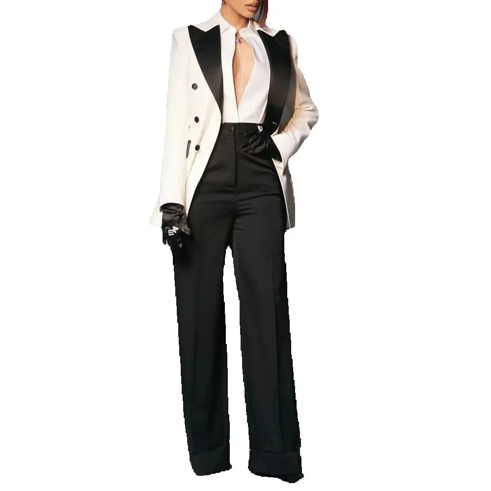 Elegant Women's Suits Blazer Luxury Double Breasted Peak Lapel Slim Fit Clothing Customized Office Lady 2 Piece Jacket Pants Set