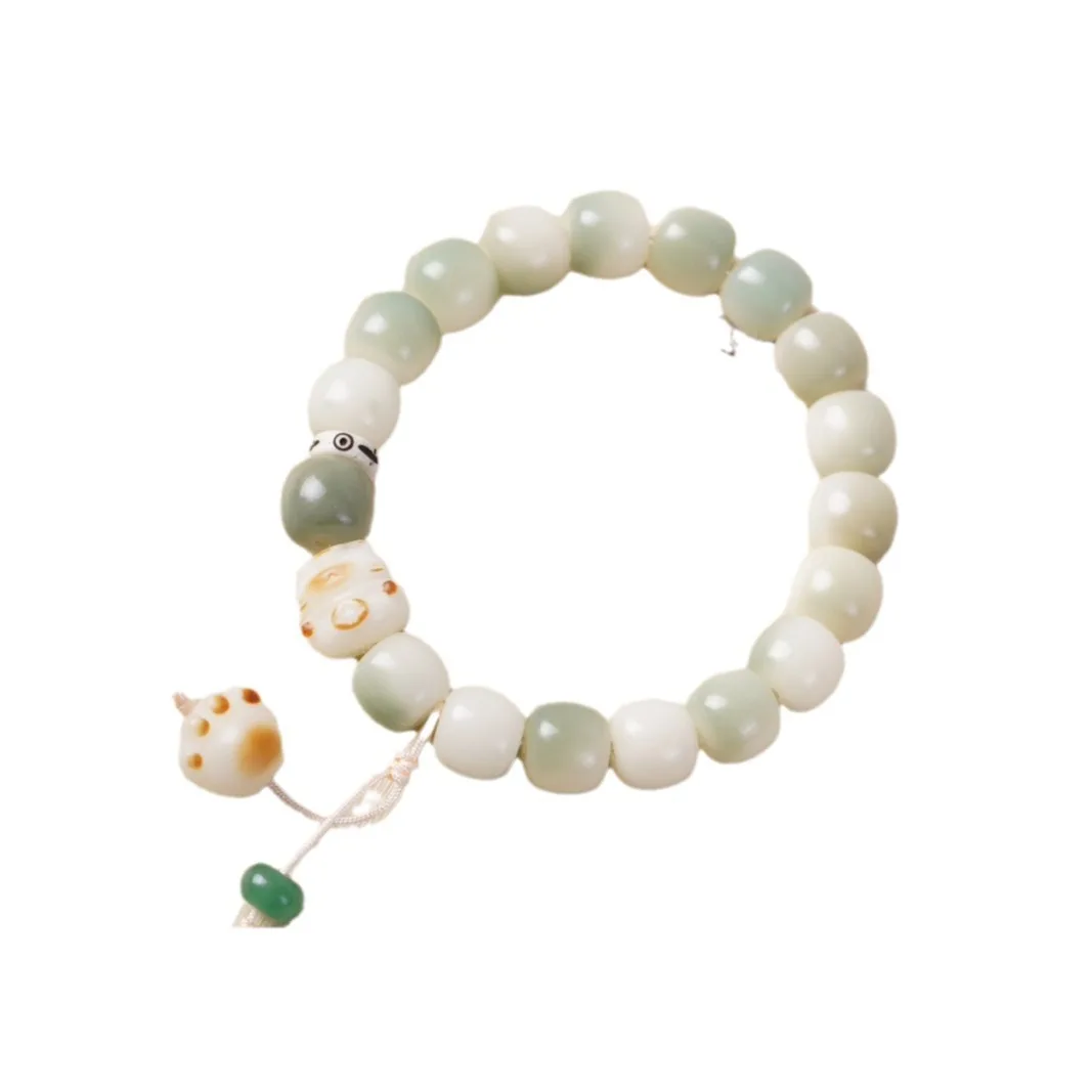 Natural Hainan White Jade Bodhi Root Weathered DIY Charred Cat Claw Bracelet Prayer Bead Pendant Keychain