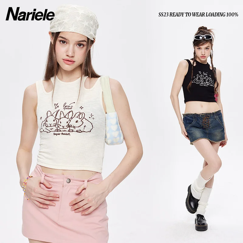 

Rabbit Embroidery American Spice Girl Little Camisole Female Summer Slim Fit Short Knitted Top