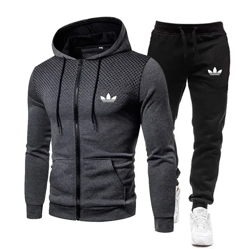 Chaqueta deportiva para hombre, ropa deportiva informal, traje para hombre, conjunto de dos piezas para otoño e invierno, estilo jogging a la moda, guapo
