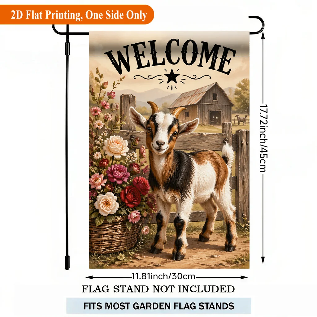 2D Flat Garden Flag 1 Piece, Welcome Farm View Flower Basket Festive Garden Outdoor Flag for Outdoor Home and Garden Holiday Decorations, Valentine's Day, Mother's Day, Christmas, Thanksgiving, Halloween, Flagpole Free (Flags Only)