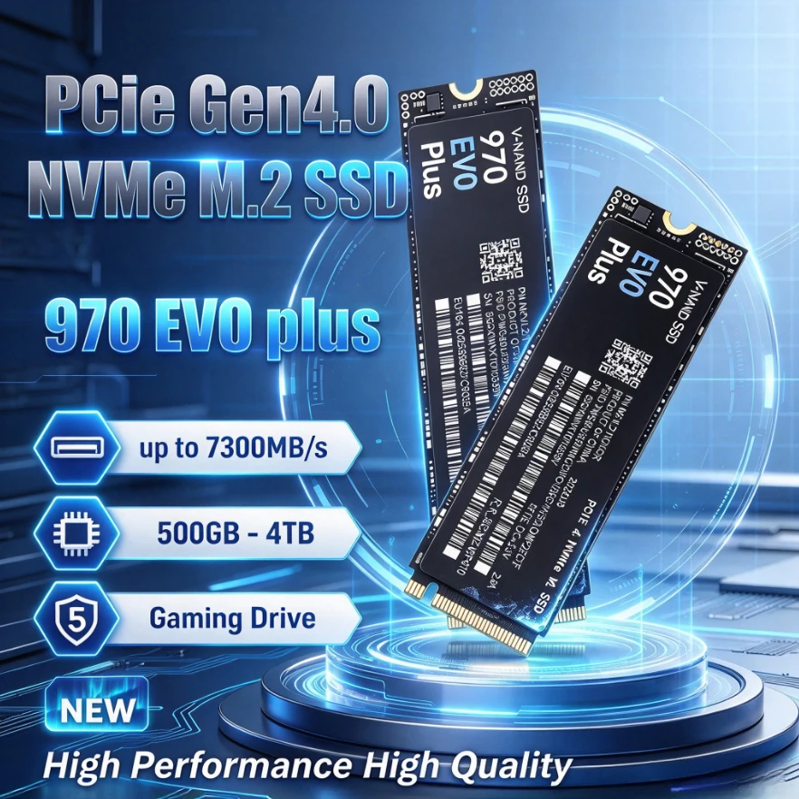 PCIe 4.0 x4 NVMe M.2 2280 SSD 970 EVO Plus Up to 7300MB/s 3D NAND TLC High Speed Gaming Solid Disk 2-4TB for PC & Laptop