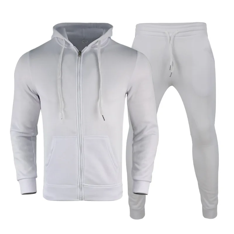 Men\'s Zip-Up Sweatshirt and Jogger Pants Set Air Layer Plus Velvet Tracksuit for Autumn Winter