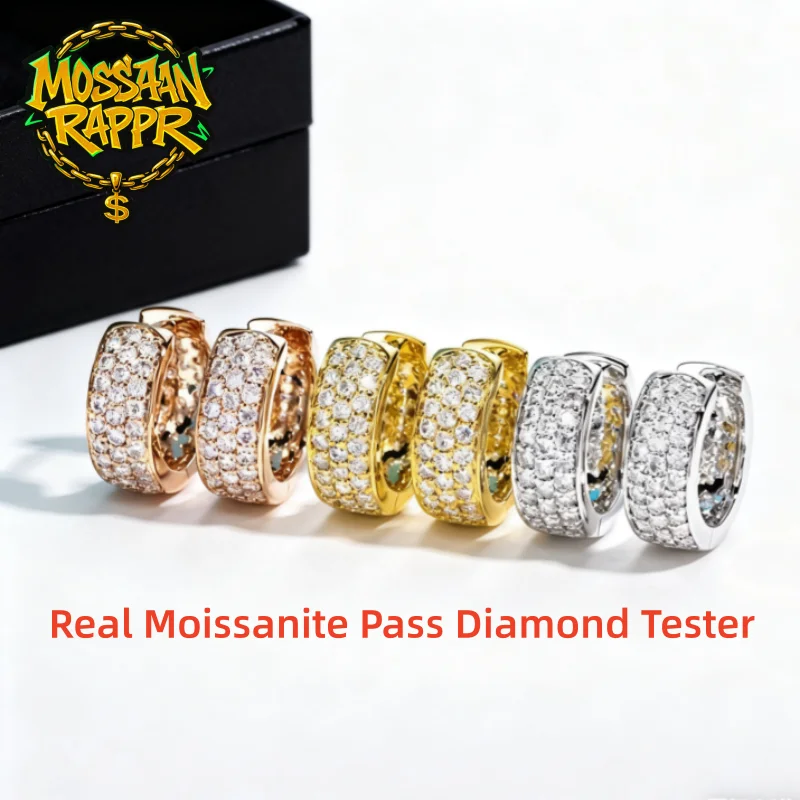 

MossanRappr 1.4cttw Moissanite Iced Out Hoop Earrings 14K Gold Plated Hip Hop Earring Fashion Luxury Jewelry Gifts for Men Women
