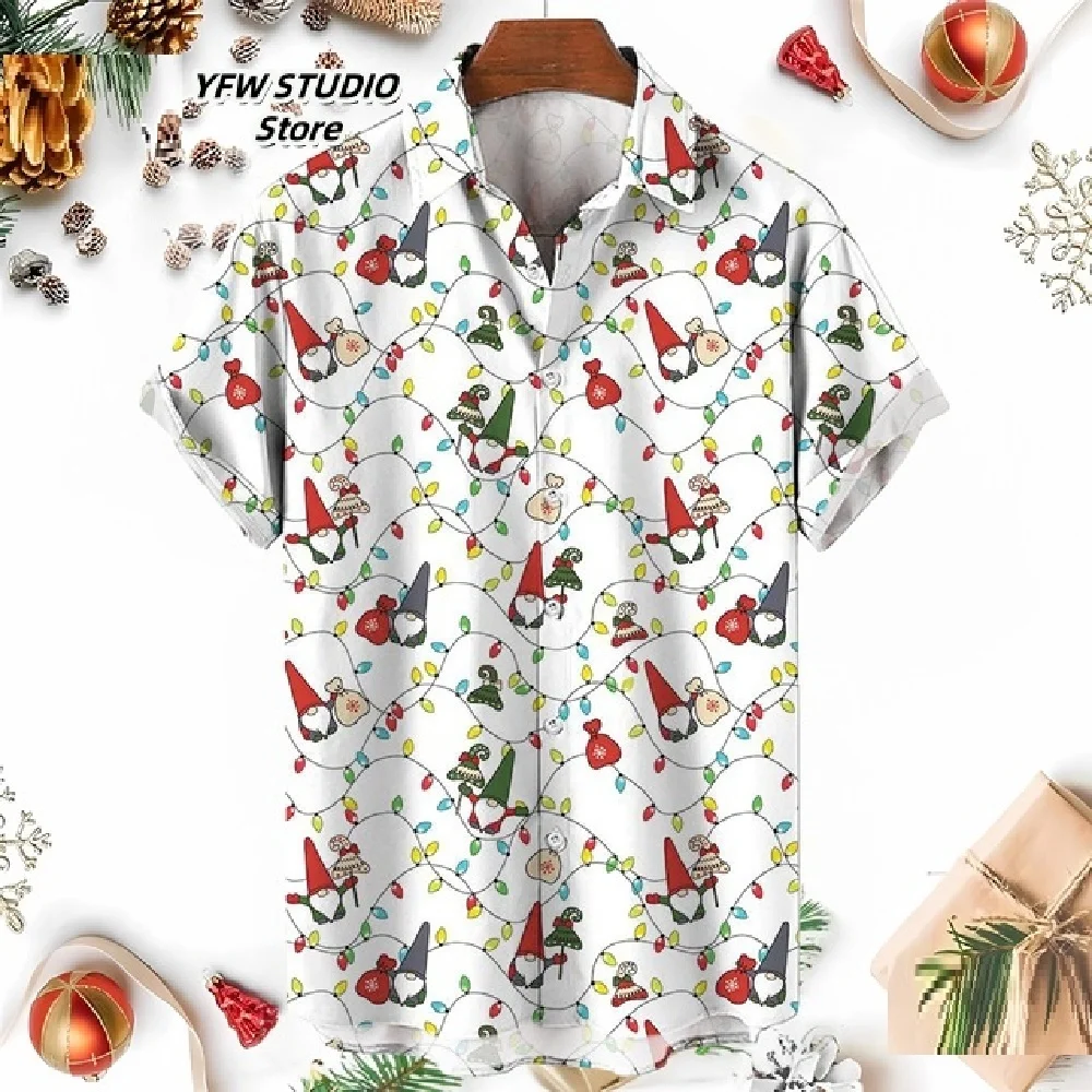 Natal ano novo gengibre natal camisa havaiana masculina 3d boneco de neve impressão rua manga curta roupas soltas para roupas femininas