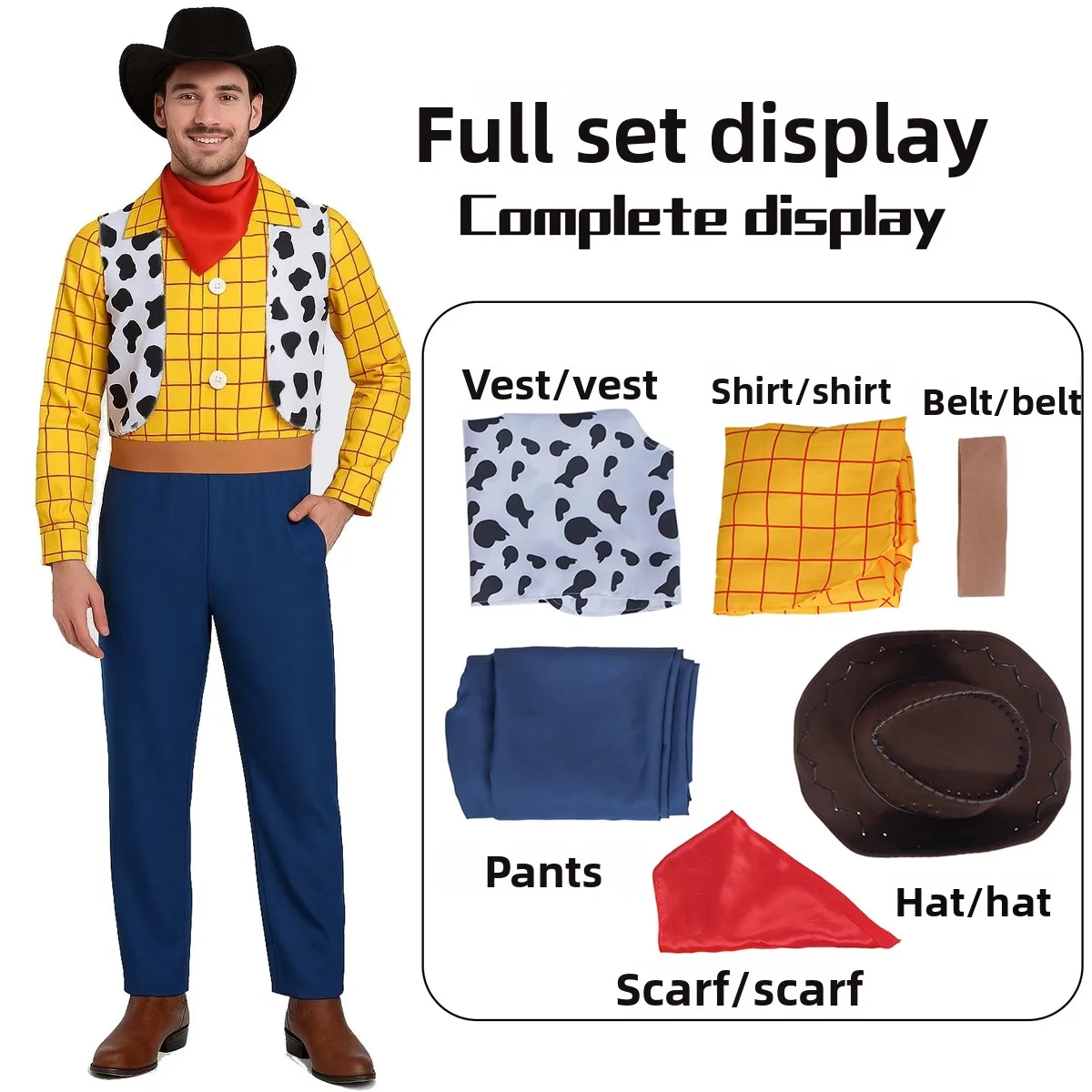 2026 Herren Woody Cosplay Kostüm Erwachsene Wild-West Cowboy Weihnachtsoutfit Karneval Verkleidung Party Cosplay