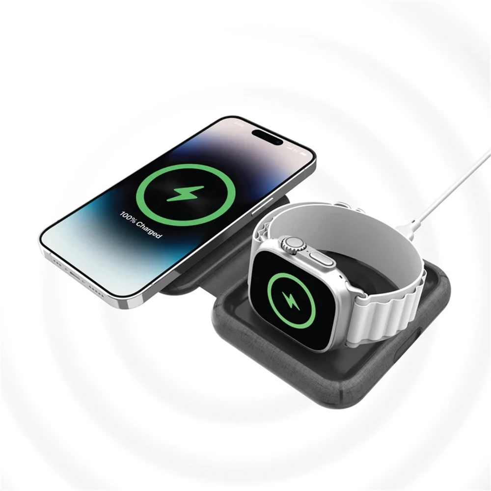 MOMAX Q Mag Go Folding MageSafe 2 in 1 Wireless Charger Magnetic Charging Station Compatible for iPhone Airpods Apple Watch