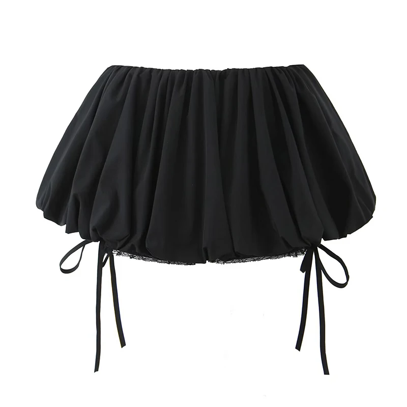 YENKYE Cool Girl Black White Bud Mini Skirt Sexy Elastic Low Waist With Bow Lace Shorts Underwear Lining Summer Skirts Y2K