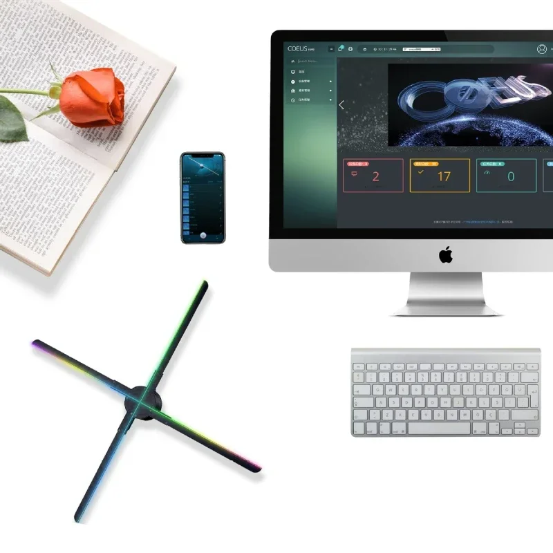 

4 leaf 65Cm high definition audio WIFI naked eye 3D fan splicing wall mounted 3D holographic advertising machine holographic