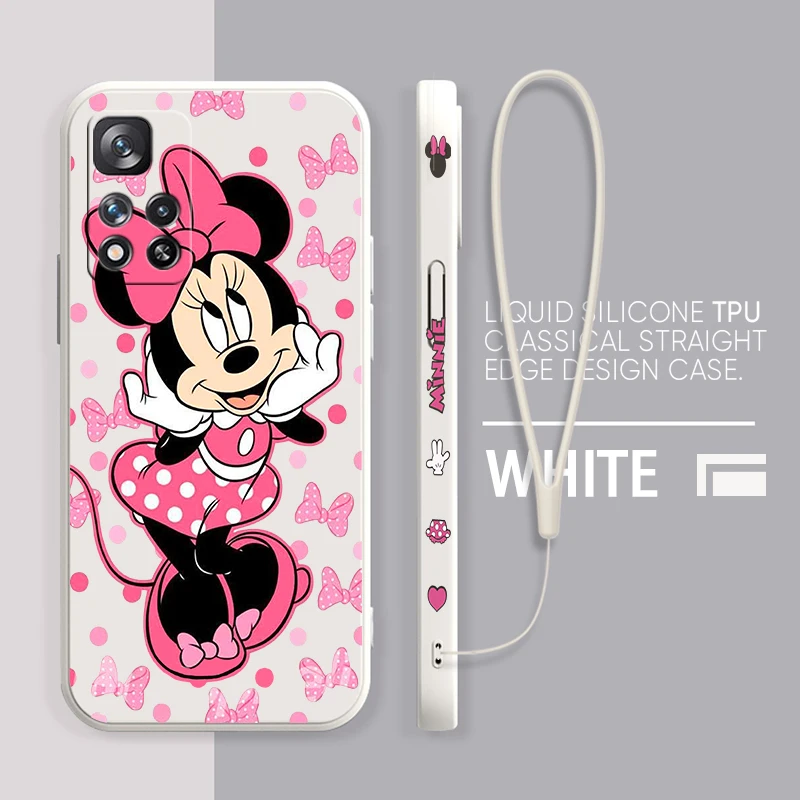 Minnie Disney Anime For Xiaomi Redmi Note 12 12S 12R 11 11T 11S 10 10S 9 8 8T Pro Plus 5G Liquid Left Rope Phone Case