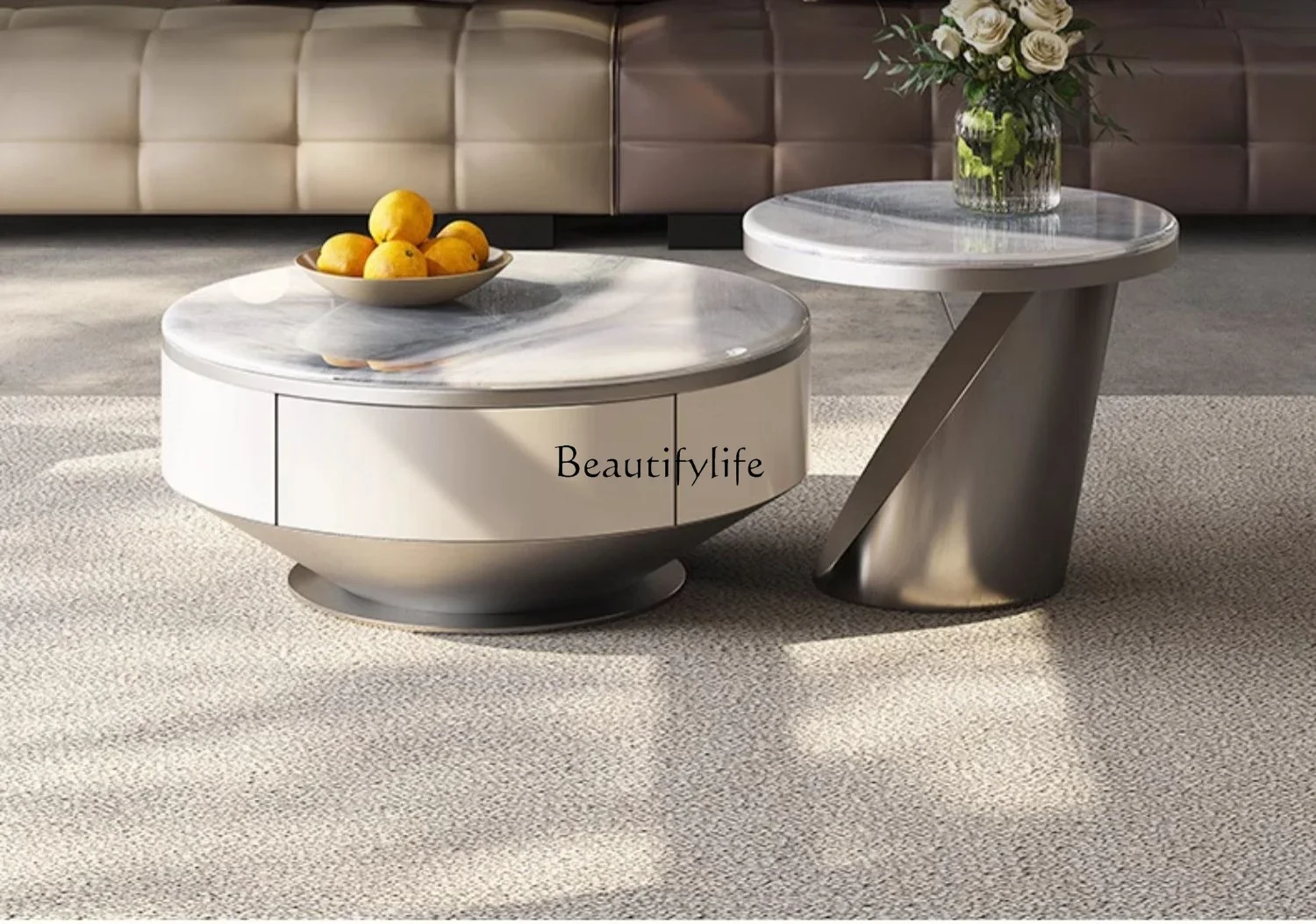 

Italian minimalist natural microcrystalline stone coffee table marble creative size round coffee table combination