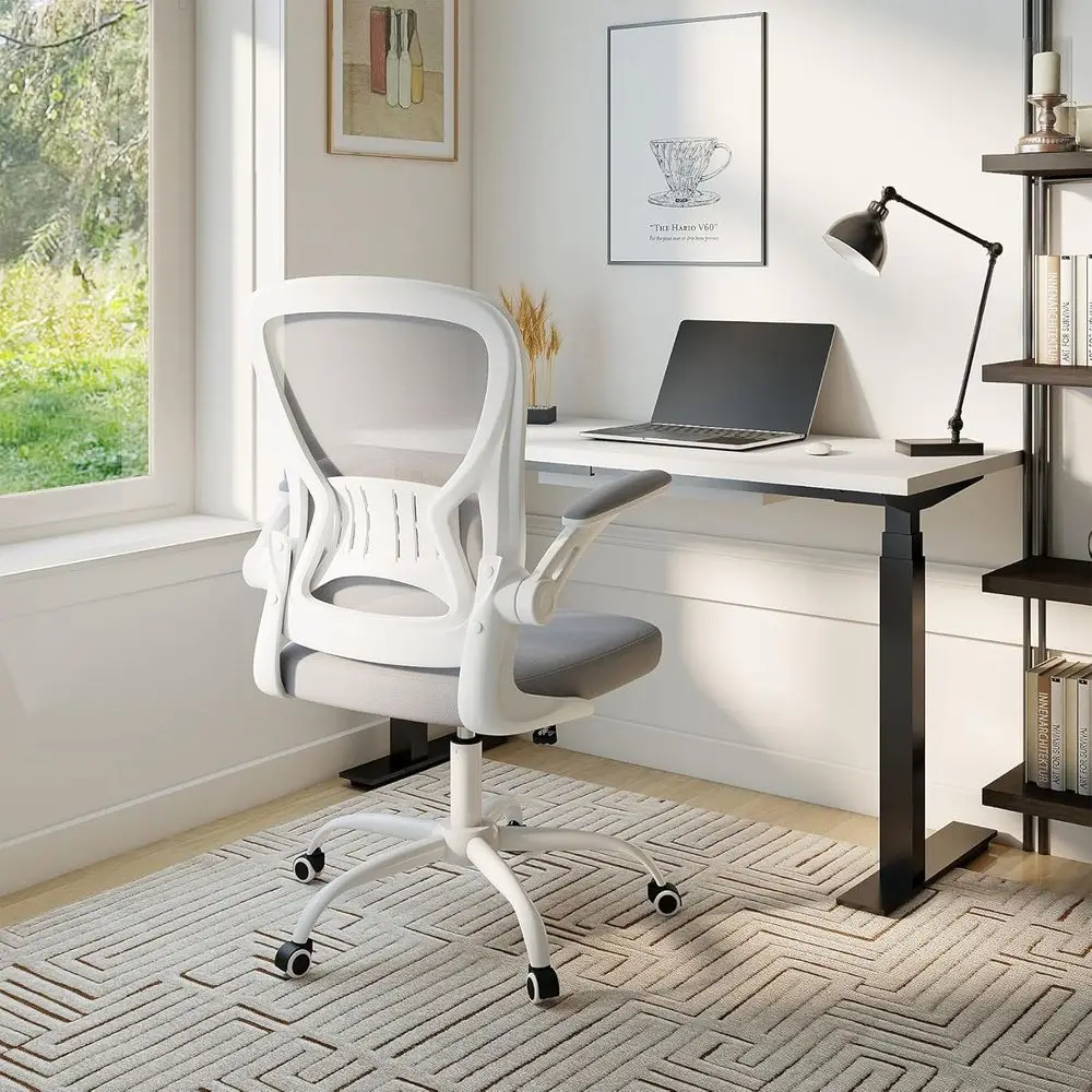 

Ergonomic Adjustable Height Office Chair with Padded Arms and Lumbar Support, Grey