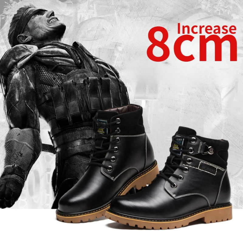 

Genuine Leather Casual Work Boots Shoes for Men Invisible Height Increase 8cm Korean Trend Warm Elevated Height Increasing Shoes