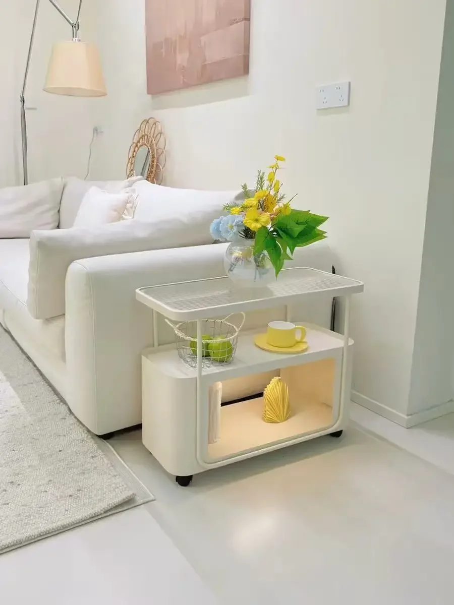 #Movable Side Table with Wheels, 3-Tier Tempered Glass Rolling Coffee Cart for Living Room