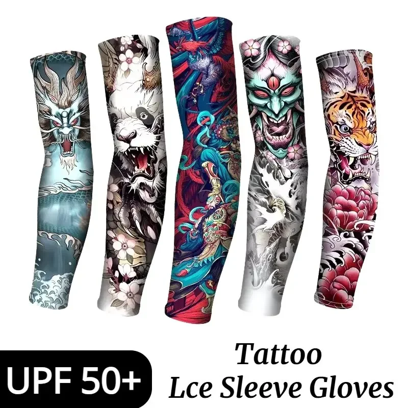 1 par de nuevas mangas de tatuaje de brazo de flor sin costuras conducción al aire libre mangas de brazo de protección solar protección solar Uv calentadores de brazo para hombres y mujeres