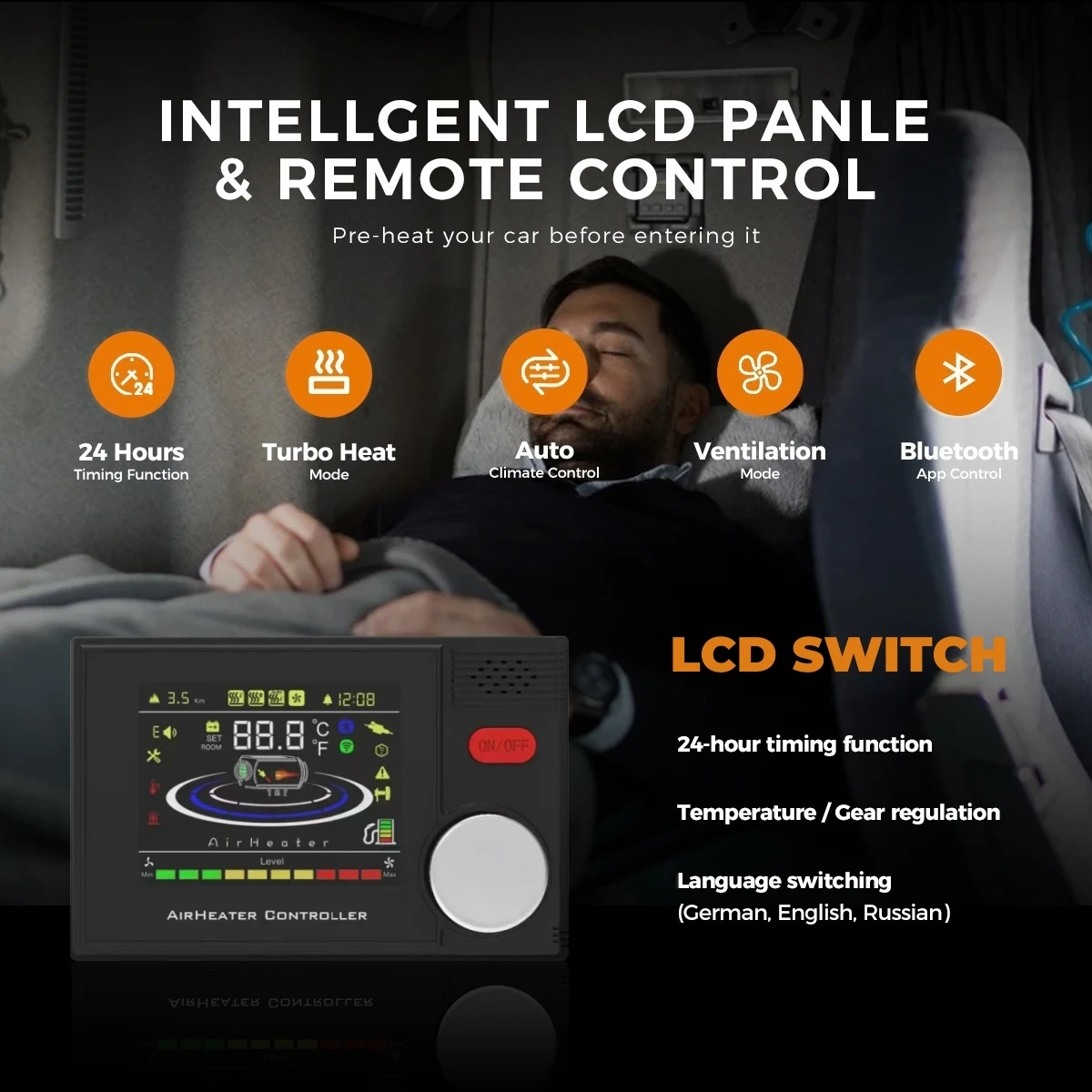 8KW 12V&24V&110-240V Diesel Air Heater With Bluetooth App,LCD Switch,24Hours Timing For Car Trailer Truck Diesel Parking Heater
