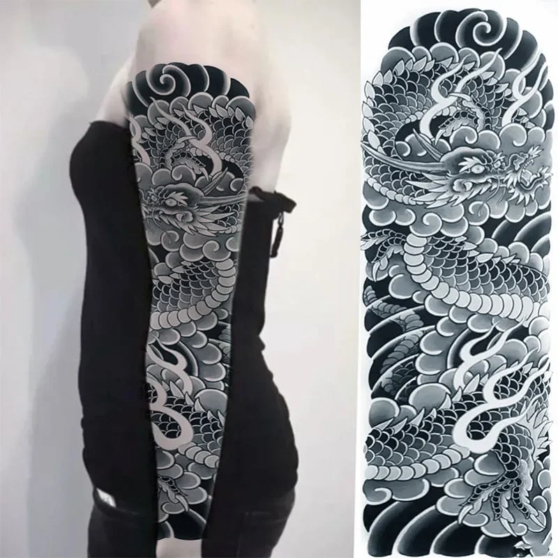 Faux tatouage de bras complet pour femme et homme, autocollant de tatouage temporaire, dragon imperméable, durable, japonais, Hannya, Ukiyoe Art