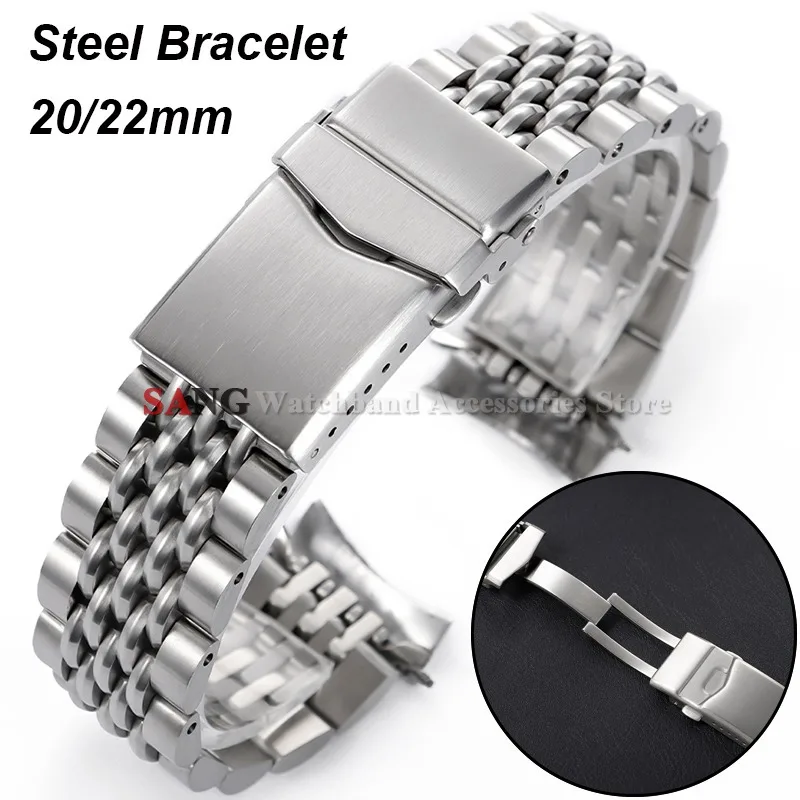 20/22mm Stainless Steel Bracelet Metal Watchband for Seiko for Jubilee SKX007/009 Watchband Screw Link Straight/Curved End Strap