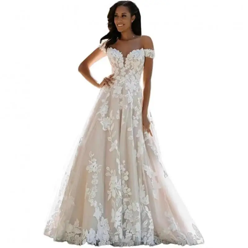 

French Strapless Lace Light Wedding Dress For Bride Engagement High-end Retro Small Trailing Veil Welcome Dress Customized