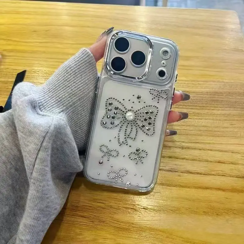 

Luxury pearl Diamond Love Heart Clear Sparkling Phone Case for iPhone 17 16 15 14 13 12 11 Pro Max Women Girl Glitter Cover ﻿﻿﻿﻿