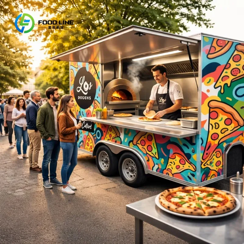 Mobile 220V Towable Fast Food Food Trailer Ice Cream Pizza Coffee Hot Dog Concessions Chips Customizable Size Built-In Aluminum