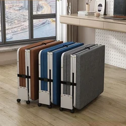 Office Folding Bed,Thickened Sponge Escort,Easy Storage,Lightweight Night Camp Hard Board Bed,Three-Fold with Wheels