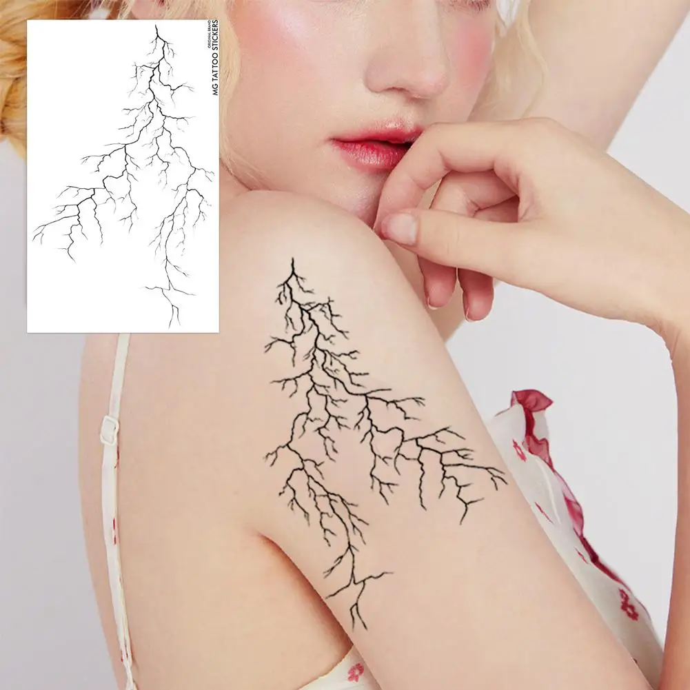 

Black Crack Pattern Temporary Tattoo Sticker Minimalist Line Waterproof Body Art Tattoo For Halloween Party Cosplay P8V4