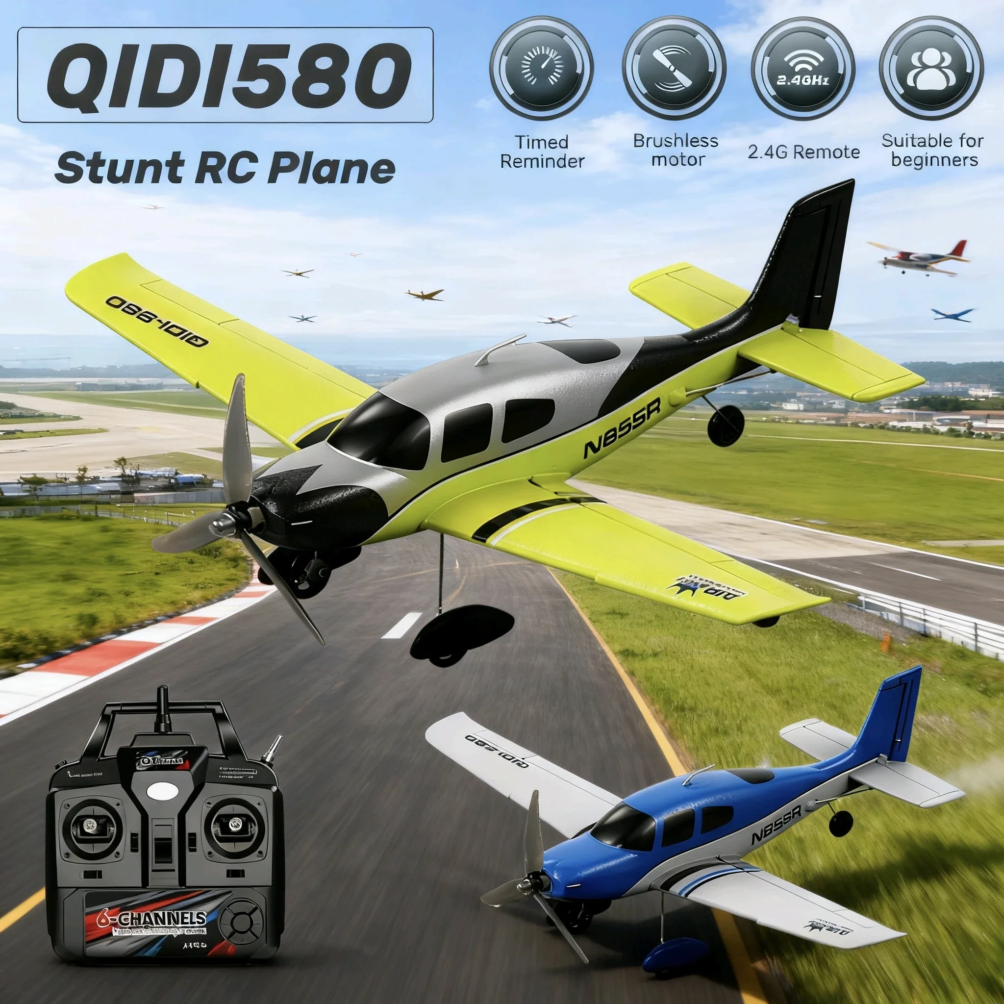 

QIDI580 Stunt RC Glider Plane 4CH 2.4G Remote Control Brushless Aircraft EPP Foam Fixed Wing Airplane Model Boy birthday gift